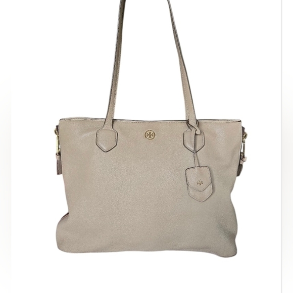 Tory Burch Handbags - Tory Burch Tan Pebbled Leather Expandable Side Zip Tote